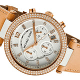 Buy Shop Michael Kors Parker Chronograph White Dial Tan Leather Strap Watch for Women - MK5633 USA Online