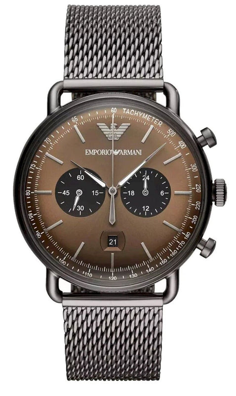 Buy Shop Emporio Armani Aviator Brown Dial Grey Mesh Bracelet Watch For Men - AR11141 USA Online