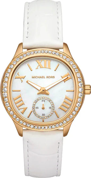 Buy Shop Michael Kors Sage Three-Hand Mother of Pearl White Dial White Leather Strap Watch for Women - MK4818 USA Online