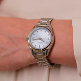 Seiko Diamond Blue Dial Silver Steel Strap Watch for Women - SUR581P1