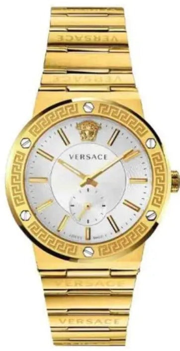 Buy Shop Versace Greca Silver Dial Gold Steel Strap Watch for Men - VEVI00520 USA Online