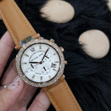 Buy Shop Michael Kors Parker Chronograph White Dial Tan Leather Strap Watch for Women - MK5633 USA Online