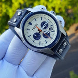 Fossil Coachman Chronograph White Dial Blue Leather Strap Watch for Men - CH3051