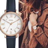 Buy Shop Fossil Jacqueline White Dial Blue Leather Strap Watch for Women - ES4291 USA Online