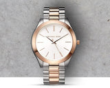 Michael Kors Slim Runway White Dial Two Tone Steel Strap Watch for Women - MK3204