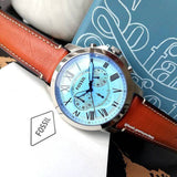 Buy Shop Fossil Grant Chronograph Blue Dial Brown Leather Strap Watch for Men - FS5184 USA Online