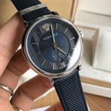 Buy Shop Versace Manifesto Quartz Blue Dial Blue Leather Strap Watch For Men - VBQ01017 USA Online