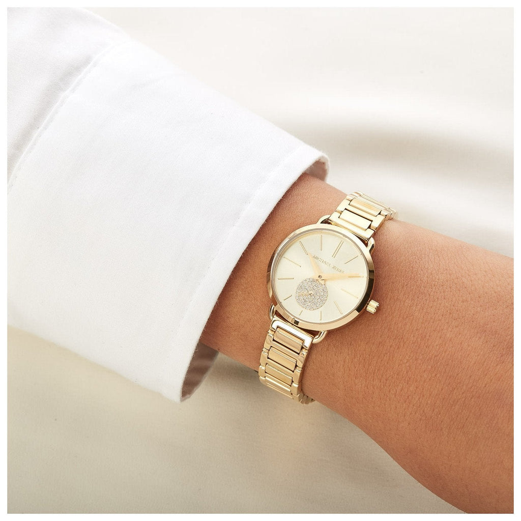 Buy Shop Michael Kors Portia Quartz Gold Dial Gold Steel Strap Watch For Women - MK3838 USA Online
