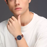 Buy Shop Fossil Minimalist Blue Dial Brown Leather Strap Watch for Men - FS5304 USA Online