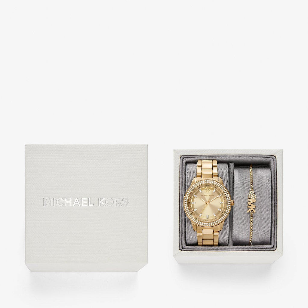 Buy Shop Michael Kors Tibby Pave Gold Dial Gold Steel Strap Watch for Women - MK1057 USA Online