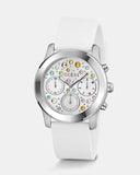 Buy Shop Guess Wanderlust Crystals Silver Dial White Rubber Strap Watch for Women - W1059L1 USA Online