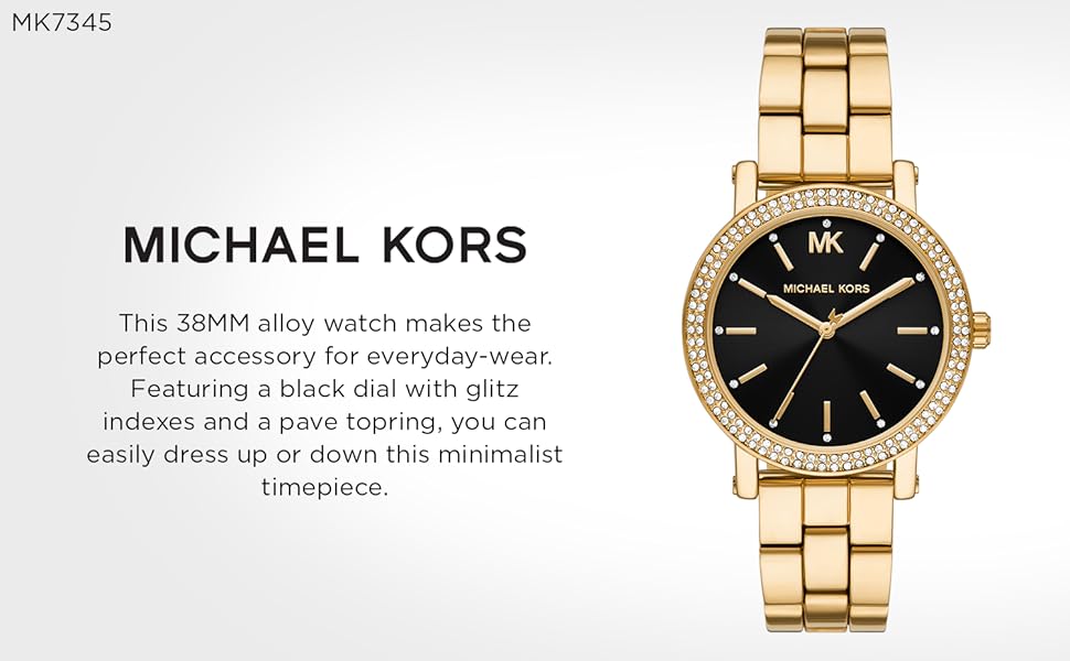 Buy Shop Michael Kors Corey Three Hand Black Dial Gold Steel Strap Watch for Women - MK7345 USA Online
