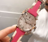 Buy Shop Burberry The City White Dial Haymarket Pink Leather Strap Watch for Women - BU9149 USA Online