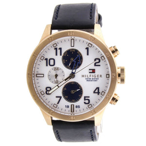 Buy Shop Tommy Hilfiger Trent Quartz White Dial Blue Leather Strap Watch for Men - 1791139 USA Online