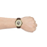 Buy Shop Fossil Flynn Mechanical Skeleton Beige Dial Brown Leather Strap Watch for Men - BQ2215 USA Online