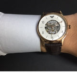 Buy Shop Emporio Armani Meccanico White Dial Brown Leather Strap Watch For Men - AR1920 USA Online