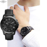 Buy Shop Fossil Grant Chronograph Black Dial Black Leather Strap Watch for Men - FS5132 USA Online
