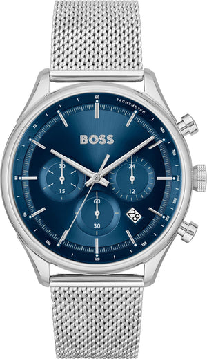 Buy Shop Hugo Boss Gregor Chronograph Blue Dial Silver Mesh Bracelet Watch For Men - 1514052 USA Online