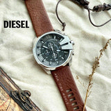 Buy Shop Diesel Mega Chief Chronograph Black Dial Brown Leather Strap Watch For Men - DZ4290 USA Online