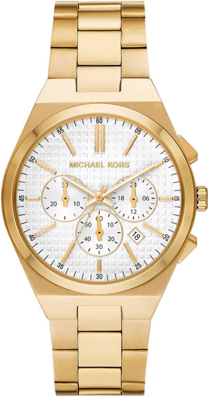 Michael Kors Lennox Chronograph White Dial Gold Steel Strap Watch For Men - MK9120