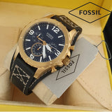 Buy Shop Fossil Nate Chronograph Blue Dial Brown Leather Strap Watch for Men - JR1505 USA Online