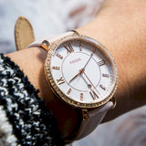 Buy Shop Fossil Jacqueline White Dial Pink Leather Strap Watch for Women - ES4303 USA Online