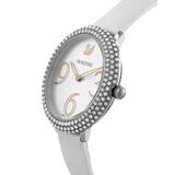 Buy Shop Swarovski Crystal Frost Silver Dial White Leather Strap Watch for Women - 5484070 USA Online