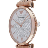 Emporio Armani T-Bar Gianni Crystal Pave Dial Rose Gold Steel Strap Watch For Women - AR11244