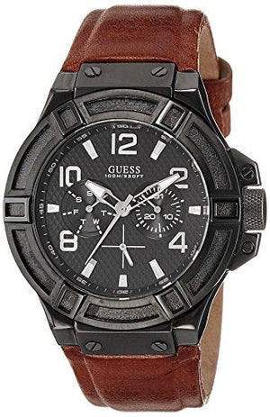 Buy Shop Guess Rigor Analog Black Dial Brown Leather Strap Watch For Men - W0040G8 USA Online