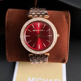 Buy Shop Michael Kors Darci Red DIal Rose Gold Stainless Steel Strap Watch for Women - MK3378 USA Online