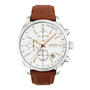 Buy Shop Hugo Boss Grand Prix White Dial Brown Leather Strap Watch for Men - 1513475 USA Online