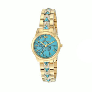 Buy Shop Michael Kors Petite Runway Mercer Blue Dial Gold Steel Strap Watch For Women - MK6673 USA Online