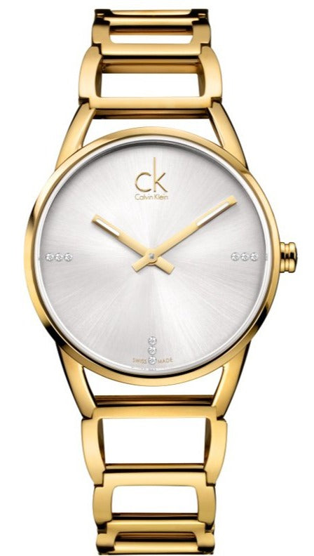 Buy Shop Calvin Klein Stately White Dial Gold Steel Strap Watch for Women - K3G2352W USA Online
