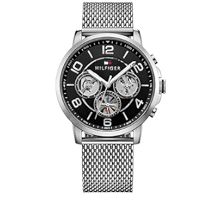 Buy Shop Tommy Hilfiger Chronograph Black Dial Silver Mesh Bracelet Watch for Men - 1791292 USA Online