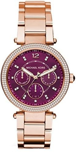 Buy Shop Michael Kors Mini Parker Multi-Function Plum Mother of Pearl Dial Rose Gold Steel Strap Watch For Women - MK6403 USA Online