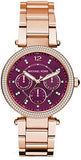 Buy Shop Michael Kors Mini Parker Multi-Function Plum Mother of Pearl Dial Rose Gold Steel Strap Watch For Women - MK6403 USA Online