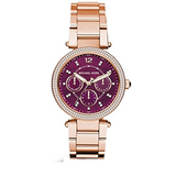 Buy Shop Michael Kors Mini Parker Multi-Function Plum Mother of Pearl Dial Rose Gold Steel Strap Watch For Women - MK6403 USA Online
