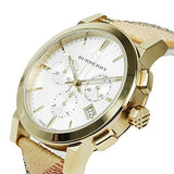 Buy Shop Burberry The City White Dial Haymarket Beige Leather Strap Watch for Women - BU9752 USA Online