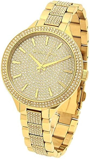 Buy Shop Michael Kors Slim Runway Crystals Gold Dial Gold Steel Strap Watch for Women - MK3632 USA Online