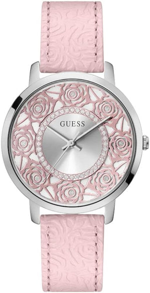 Buy Shop Guess Dahlia Analog Silver Dial Pink Leather Strap Watch for Women - GW0529L1 USA Online