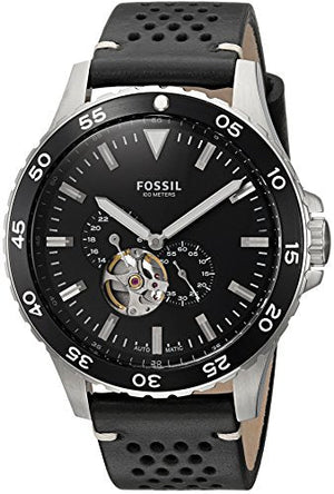 Buy Shop Fossil Crewmaster Sports Automatic Black Dial Black Leather Strap Watch for Men - ME3148 USA Online