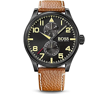 Buy Shop Hugo Boss Aeroliner Maxx Chronograph Black Dial Brown Leather Strap Watch For Men - 1513082 USA Online
