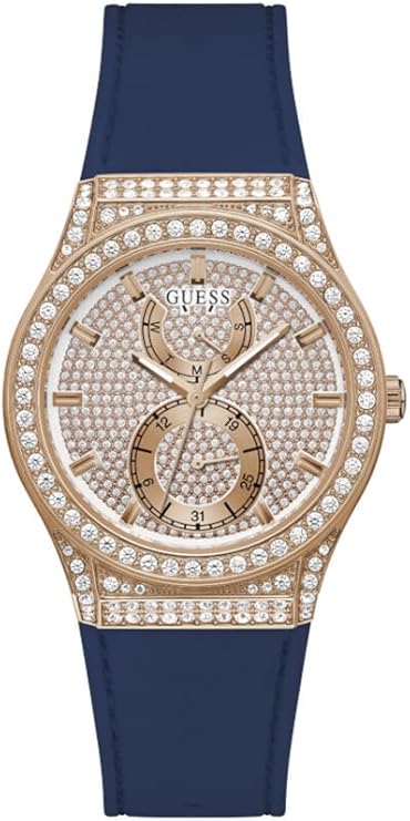 Buy Shop Guess Multifunction Crystals Rose Gold Dial Blue Rubber Strap Watch For Women - GW0439L4 USA Online