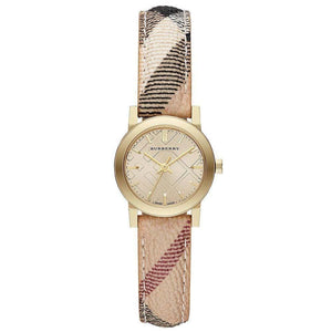 Buy Shop Burberry The City Gold Dial Haymarket Brown Leather Strap Watch for Women - BU9219 USA Online