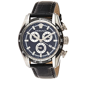 Buy Shop Versace V Ray Chronograph Quartz Black Dial Black Leather Strap Watch For Men - VE2I00121 USA Online