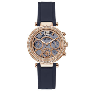 Buy Shop Guess Solistice Diamonds Roe Gold Dial Black Rubber Strap Watch for Women - GW0484L2 USA Online