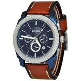 Buy Shop Fossil Machine Chronograph Blue Dial Brown Leather Strap Watch for Men - FS5232 USA Online