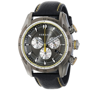 Buy Shop Versace V Ray Chronograph Grey Dial Black Leather Strap Watch for Men - VDB020014 USA Online