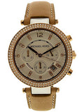 Buy Shop Michael Kors Parker Chronograph White Dial Tan Leather Strap Watch for Women - MK5633 USA Online