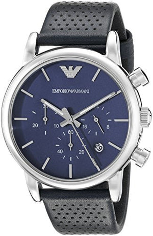 Buy Shop Emporio Armani Luigi Chronograph Blue Dial Black Leather Strap Watch For Men - AR1736 USA Online